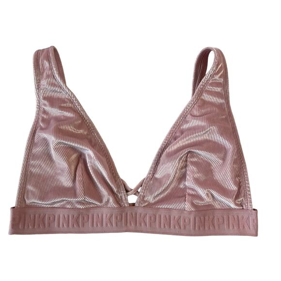 VS Pink Velour Ribbed Bralette Large Soft Pink Bra Adjustable Straps - Picture 1 of 4